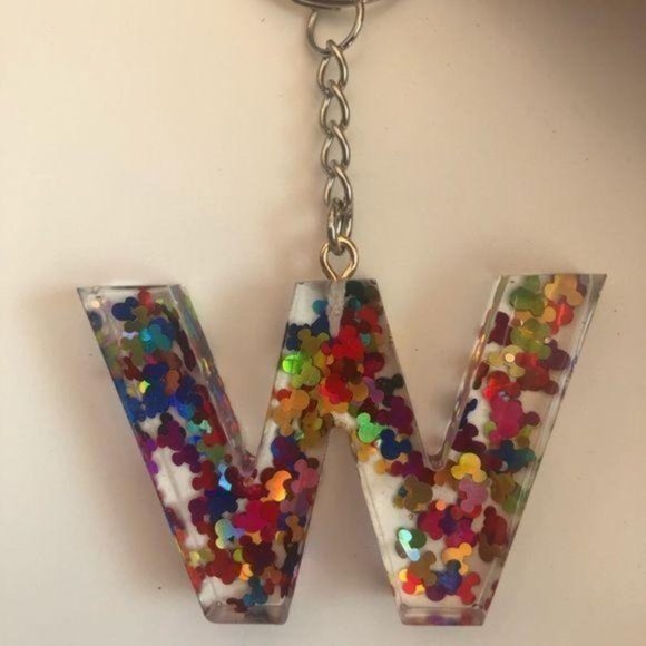 Handmade W Mickey Mouse Resin Multicolor Glitter Key Chain - Picture 4 of 6